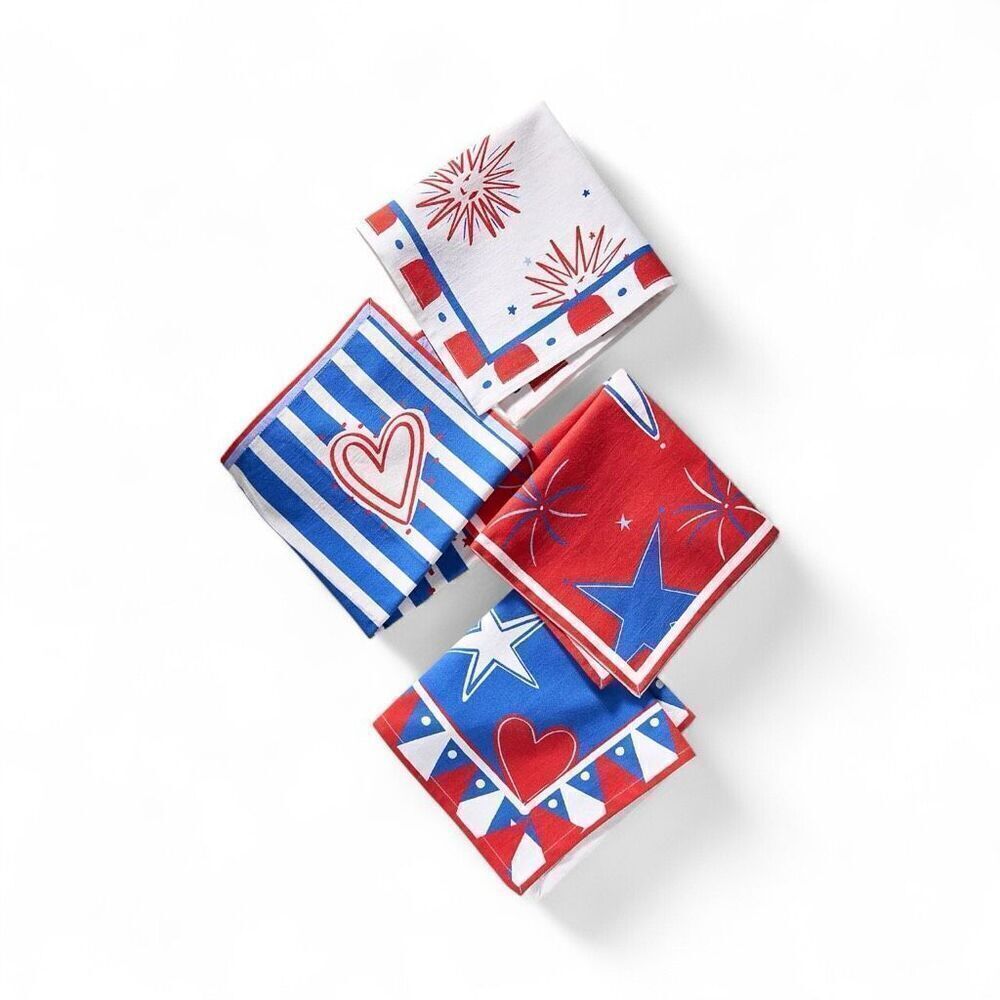 Anthropologie x Nephthys Illustrated Napkins, Set of 4, 18” Cotton Red & Blue